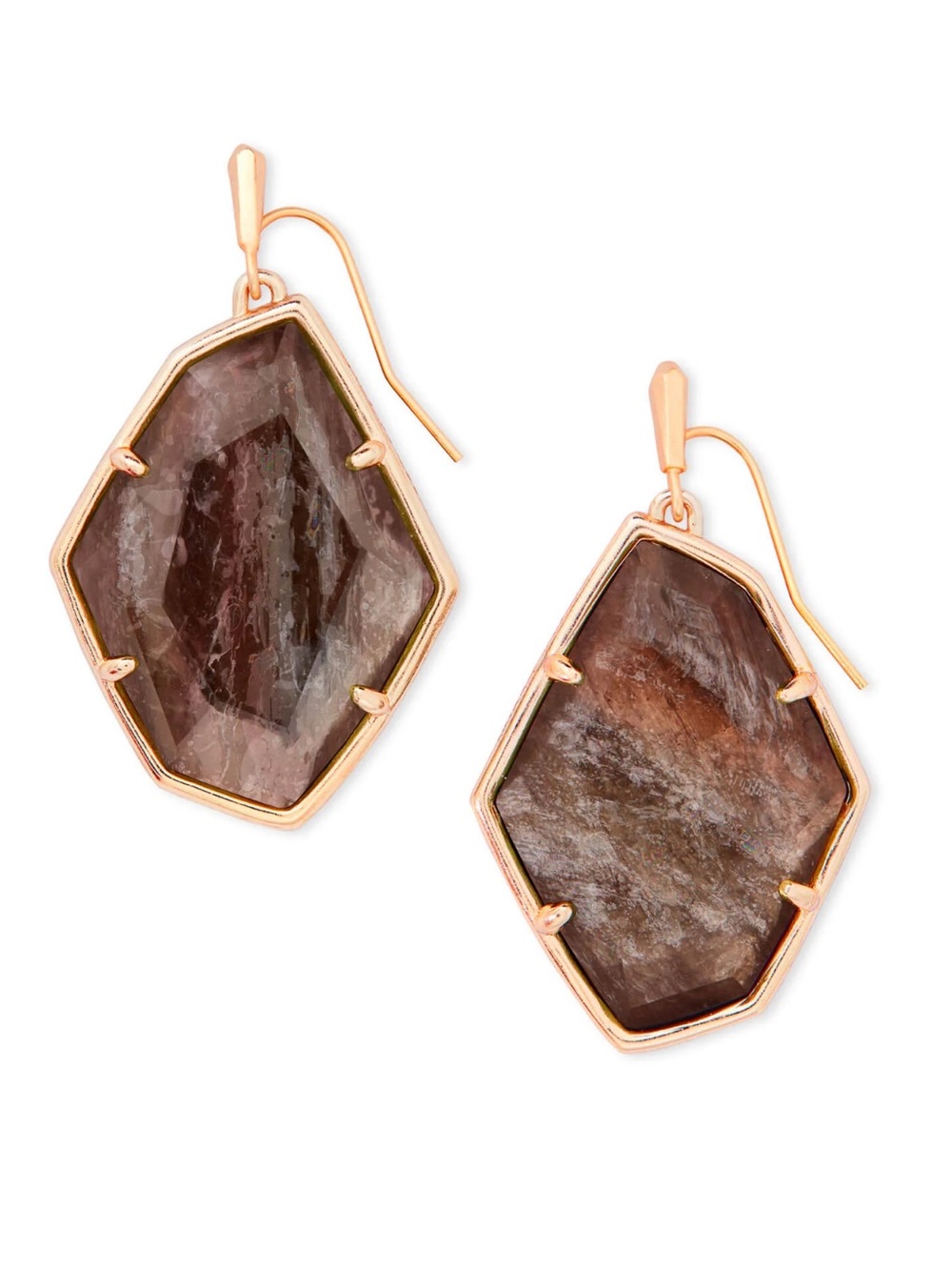 Kendra Scott Rose Gold Drop Earrings with Sable Brown Mica